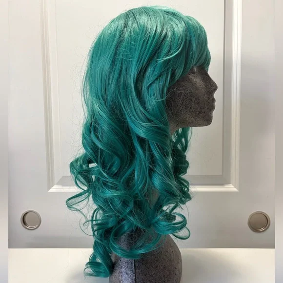 Hestia Wavy Teal Green Wig with Bangs - Picture 2 of 5